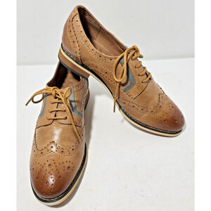 Mona Flying Tan Wingtip Perforated Leather Lace Up Oxford Derby Shoe Women EU 38